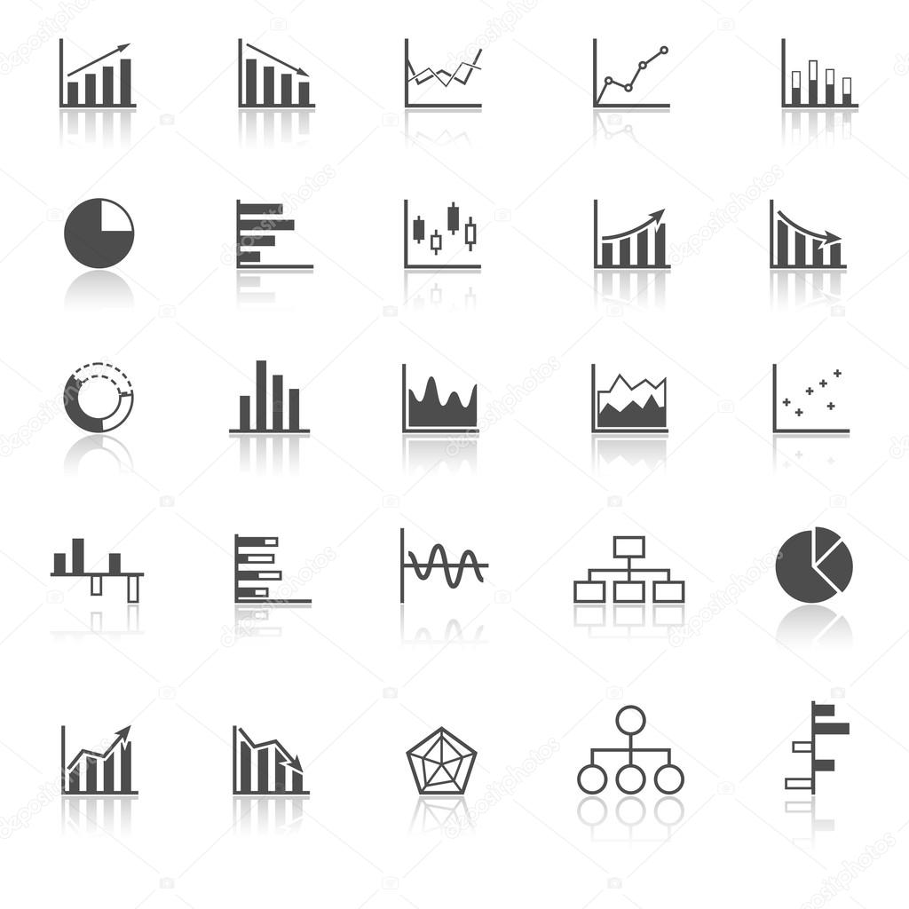 Graph icons with reflect on white background