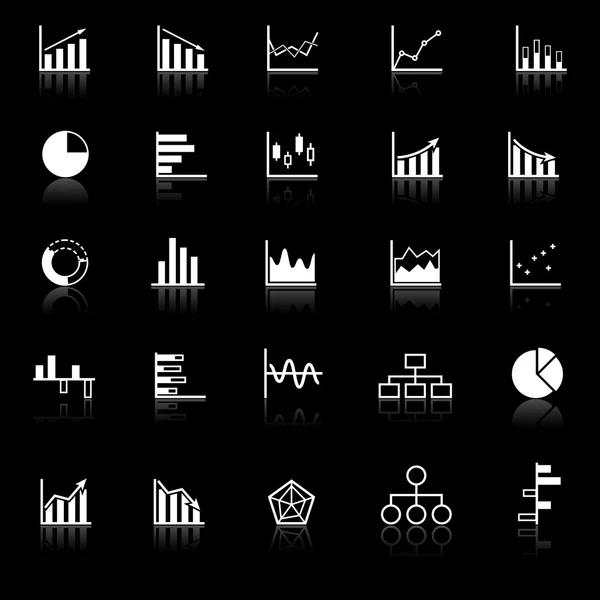 Graph icons with reflect on black background — Stock Vector