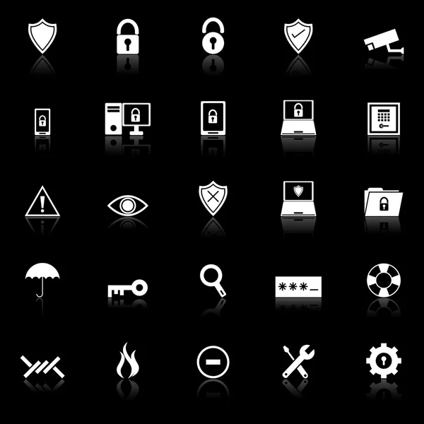 Security icons with reflect on black background — Stock Vector