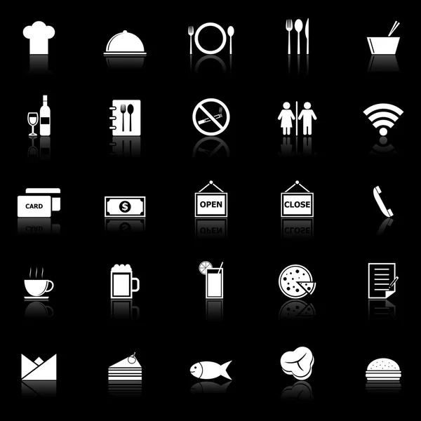 Restaurant icons with reflect on black background — Stock Vector