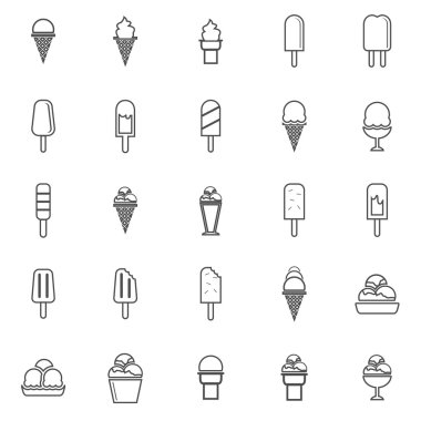 Dondurma satırı simgeler beyaz arka plan üzerinde