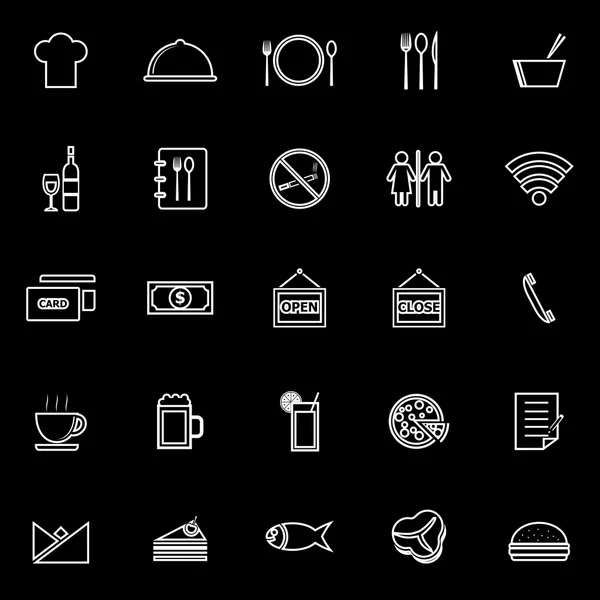 Iconos de línea de restaurante sobre fondo negro — Vector de stock