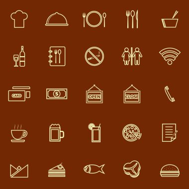 Restaurant line color icons on brown background clipart