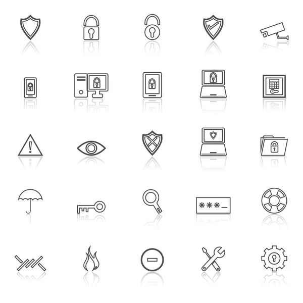 Iconos de línea de seguridad con reflexionar sobre fondo blanco — Archivo Imágenes Vectoriales