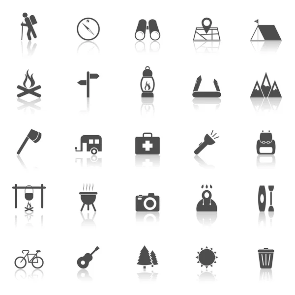 Trekking icons with reflect on white background — Stock Vector