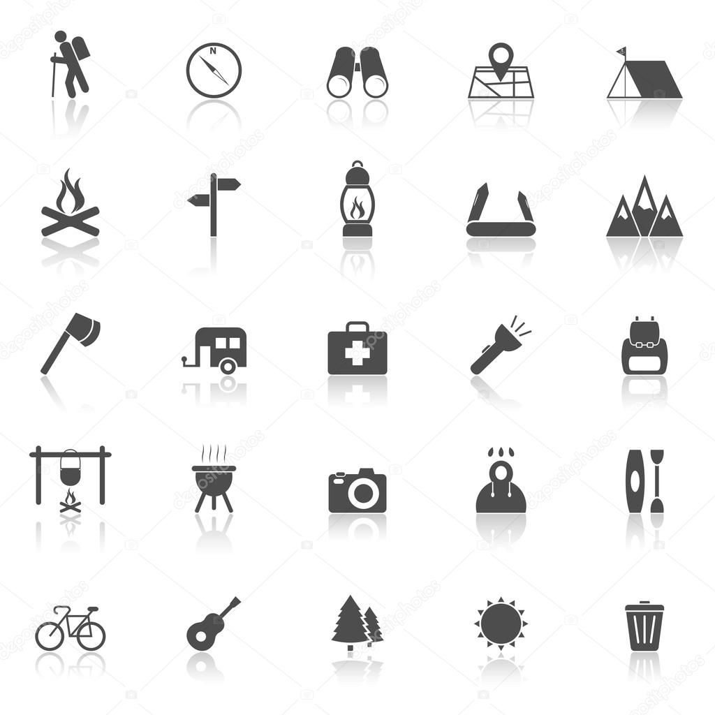 Trekking icons with reflect on white background