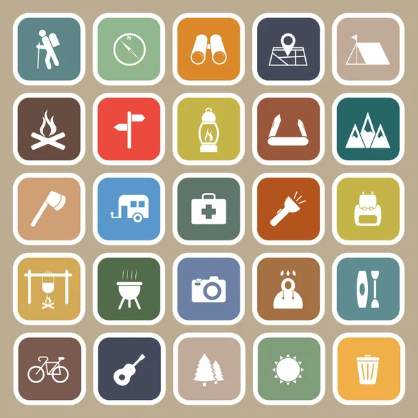 Trekking iconos planos sobre fondo marrón — Vector de stock