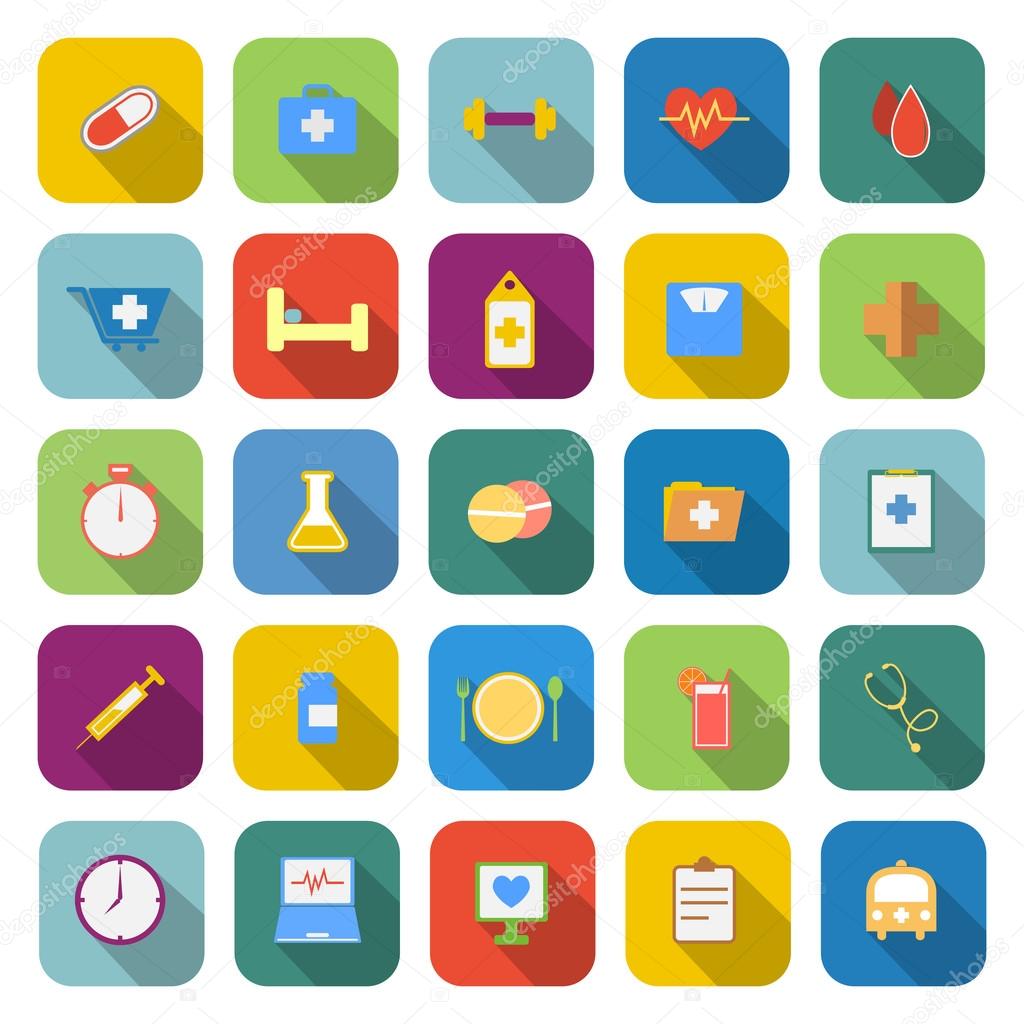 Health color icons with long shadow