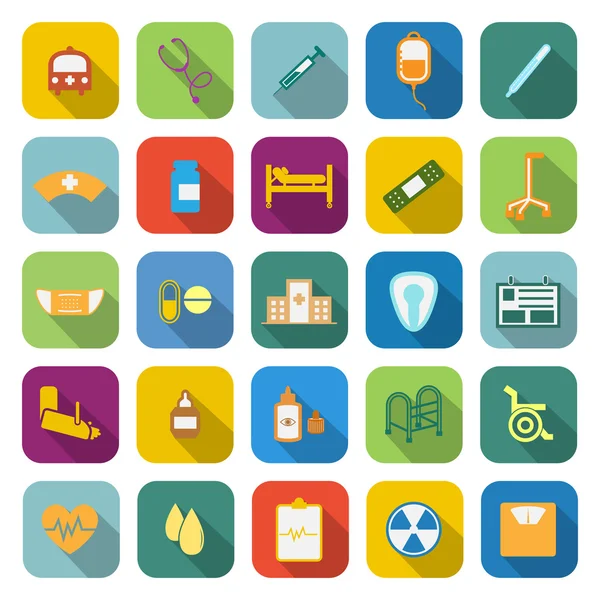 Iconos de color hospital con sombra larga — Vector de stock