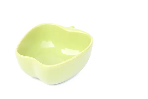 白色背景隔离的绿色陶瓷碗 — 图库照片