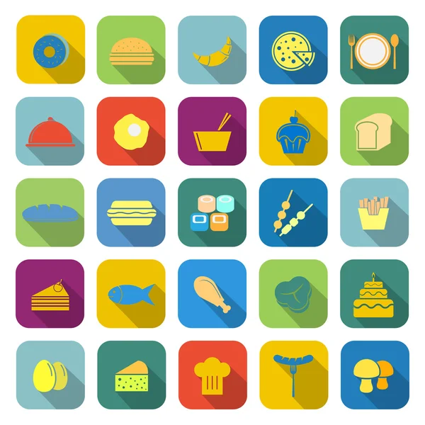 Food color icons with long shadow — Stock Vector