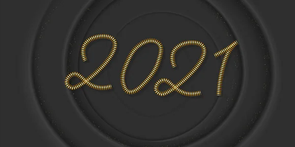 波のない黒の背景に現実的な3D黄金の碑文2021輝く デザインのための素晴らしい黄金の金属数字のベクトルイラスト新年のポスター 休日カード バナー ウェブサイトのヘッダー — ストックベクタ