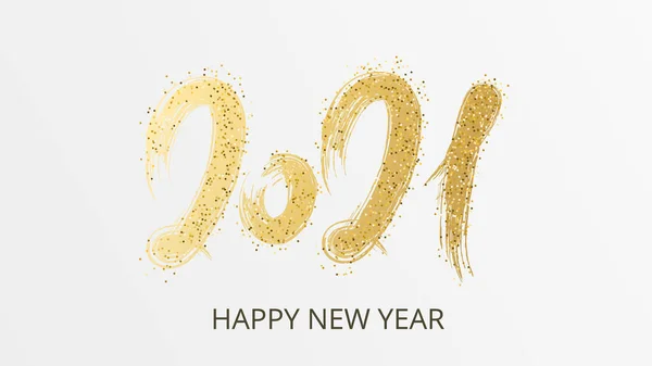 2021 Feliz Año Nuevo Caligrafía Manuscrita Letras Texto Dorado Pintura — Vector de stock