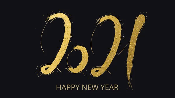 2021 Happy New Year Handwritten Calligraphy Golden Text Lettering Paint — Stock Vector