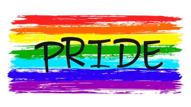LGBT gurur bayrağı. El çizimi fırça, beyaz üzerine gökkuşağının renklerini okşar. LGBTQ lezbiyen, eşcinsel gururu, biseksüel, transseksüel sosyal hareketlerin sembolü. Tasarım posteri, ağ, baskı. Vektör