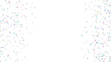 Kusursuz desenli, şenlikli, keyifli bir konfeti. Beyaz üzerinde rastgele parçacıklar olan parlak parlak bir arka plan. Renkli yıldızları kutluyoruz. Karnaval için şablon vektör çizimi