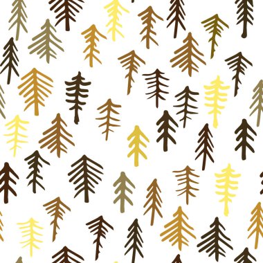 Basit minimalist noel ağaçları süslenmiş kusursuz bir desen. Mürekkeple çizilmiş el çizimi çizimi. Ambalaj kâğıdı ve arkaplan için köknar. Sonsuz düz vektör illüstrasyonu