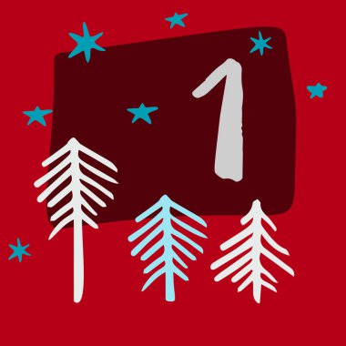 Noel takvimi, güzel el çizimi tarzı. Noel ve Yeni Yıl kutlama sembolleri. Kış tatili takvim kartı tasarımı. Kış vektör illüstrasyonu