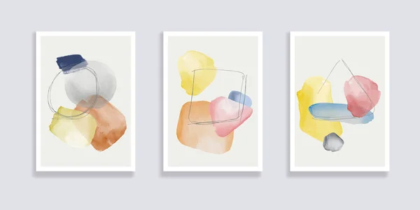 Conjunto Moderno Aquarela Minimalista Ilustrações Pintadas Mão Abstratas Composições Abstratas — Vetor de Stock