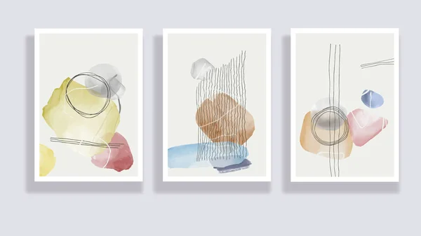  Modaya uygun bir suluboya seti. Minimalist, soyut el boyası çizimleri. Soyut kompozisyonlar çeşitli şekiller çizer. Duvar dekorasyonu, kartpostal ya da broşür kapağı tasarımı için harika. Vektör