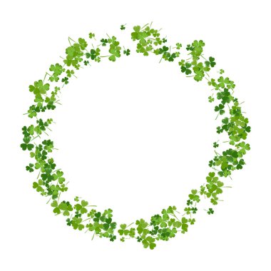 Aziz Patrick Günü tatili geçmişi. Yeşil yonca beyaz üzerinde yuvarlak desenler bırakır. Tebrik kartı, yatay posterler, web sitesi başlığı için ideal. Aziz Patrick Günü arkaplanının Vektör İllüstrasyonu