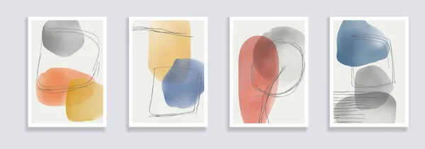 Conjunto Moderno Aquarela Minimalista Ilustrações Pintadas Mão Abstratas Composições Abstratas — Vetor de Stock