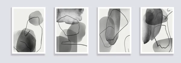 Trendy Reihe Von Minimalistischen Abstrakten Handgemalten Illustrationen Aquarell Abstrakte Kompositionen — Stockvektor