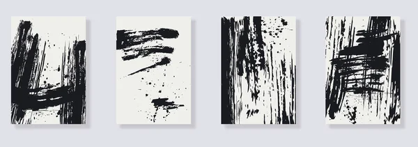 Trendy Satz Schwarzer Pinselstrich Auf Weißem Hintergrund Japanischer Stil Abstrakte — Stockvektor