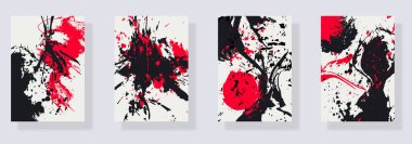 Beyaz arka planda siyah kırmızı fırça darbesi. Japon tarzı. Soyut kompozisyonlar asgari düzeyde. Tasarım ögesi için vektör fırçaları çizimi