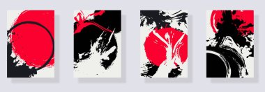 Beyaz arka planda siyah kırmızı fırça darbesi. Japon tarzı. Soyut kompozisyonlar asgari düzeyde. Tasarım ögesi için vektör fırçaları çizimi