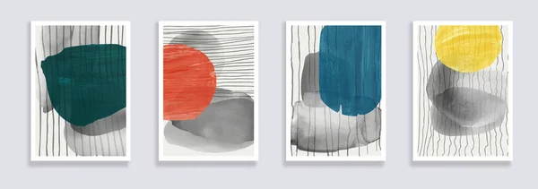 Ensemble Tendance Illustrations Abstraites Peintes Main Minimalistes Aquarelle Les Compositions — Image vectorielle