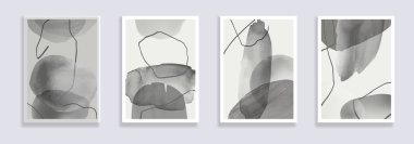 Modaya uygun bir suluboya seti. Minimalist, soyut el boyası çizimleri. Soyut kompozisyonlar çeşitli şekiller çizer. Duvar dekorasyonu, kartpostal ya da broşür kapağı tasarımı için harika. Vektör