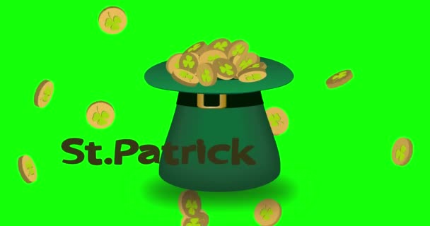 Motif Saint Patrick Animation Dessin Animé Volant Pièces Chapeau Plein — Video