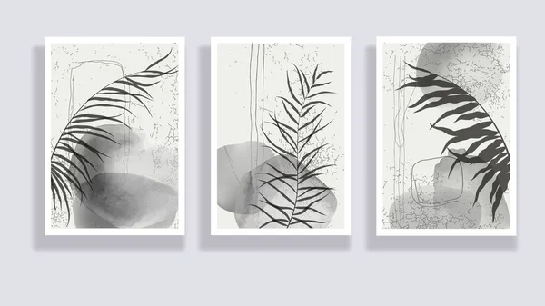 Trendy Set Watercolor Minimalist Abstract Illustrations Minimal Botanical Wall Art — Stock Vector