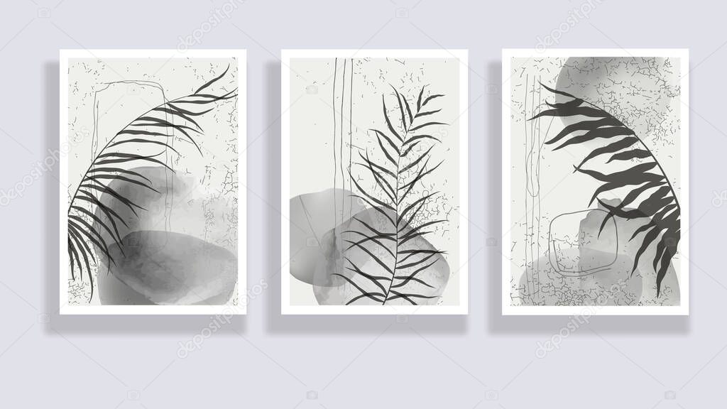 Trendy set of watercolor minimalist abstract illustrations. Minimal botanical wall art. Mid century modern graphic. Plant art design for social media, blog post, print, cover, wallpaper. Vector