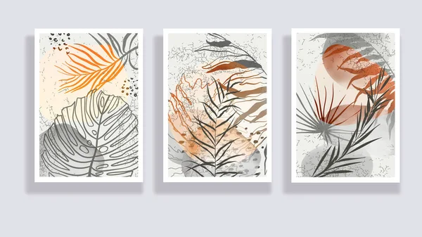 Modische Reihe Minimalistischer Abstrakter Aquarelle Minimale Botanische Wandkunst Mitte Des — Stockvektor