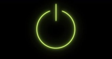 Parlayan neon hattı güç simgesi siyah arkaplanda izole edildi. Başlat işareti. 4K Video hareketli grafik canlandırması