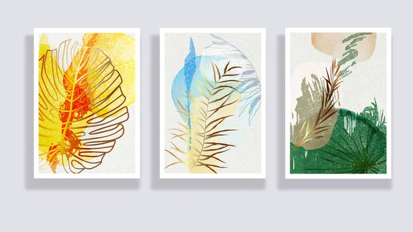 Trendy Set Van Aquarel Minimalistische Abstracte Illustraties Minimale Botanische Muurkunst — Stockvector