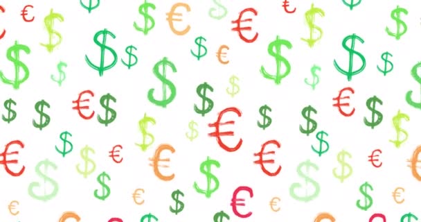 Seamless Loop Background Moving Dollar Euro Symbols Drawn Hand Dollar — Stock Video