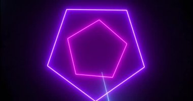 Retro neon görsel hareket grafikleri. Siyah duvar arka planında fütürist neon ışıklar. Döngülü animasyon yanıp sönen renkli neon çizgileri ışığı. 4K video modern arayüz