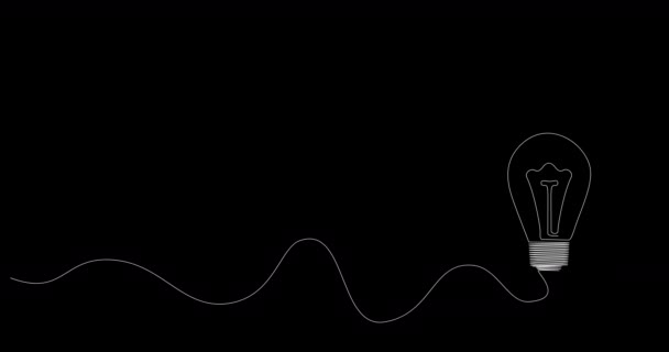 Önműködő villanykörte. Egyszerű animáció egy folytonos egy vonal rajz villanykörte. Vázlat animáció fekete vonalak fehér háttér vagy fehér vonalak fekete. 4k grafikus mozgás