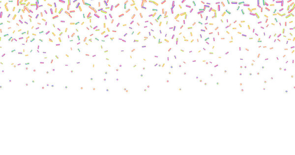 Sprinkle with grains of desserts. Abstract pattern with realistic colorful sweet grains on white background. Design for holiday designs, party, birthday, invitation. Vector 3d sweet confetti