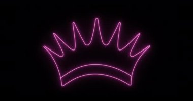Parlayan neon hattı Crown simgesi siyah ekranda izole edildi. Liderliğin, gücün, lüksün, zenginliğin, başarının sembolü. Animasyon yanıp sönen renkli neon çizgileri ışığı. 4k Video hareketi grafiği