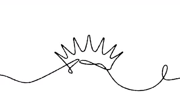 Сам Нарисовал Корону Простая Анимация Одной Сплошной Черной Линии Рисующей — стоковое видео