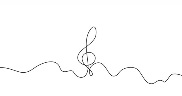 自己描画高音の音 トレブルクリフの1本の連続1本の線画のシンプルなアニメーション 白い背景にアニメの黒い線をスケッチ 音楽ノート 4Kビデオモーショングラフィックアニメーション — ストック動画