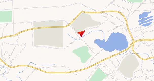 Gps追跡ナビゲーションの概念 Gpsナビゲーションシステムをマップします スマートフォンアプリマップ 赤い矢印が前方に移動している都市マップの背景の旅行のアプリ画面のシームレスなループ 4Kのアニメーション — ストック動画