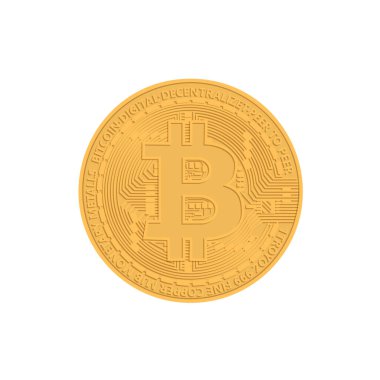 Üzerinde altın bitcoin sembolü olan kripto altın sikke, beyaz arka planda izole. Engelleme teknolojisi. Logolar, yazıcı ürünleri, sayfa ve web dekoru veya diğer tasarımlar için kullan. Vektör