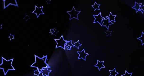 Animación Brillante Estrellas Voladoras Azules Sobre Fondo Negro Estrellas Moviéndose — Vídeo de stock