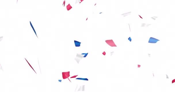 Animación Moviéndose Rojo Blanco Confeti Azul Sobre Fondo Blanco Flying — Vídeos de Stock