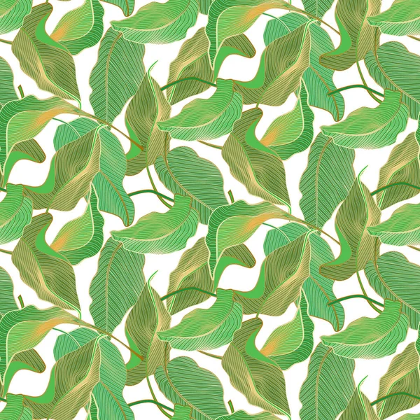 Vector Naadloos Patroon Met Jungle Tropische Palmbladeren Luxe Goud Natuur — Stockvector